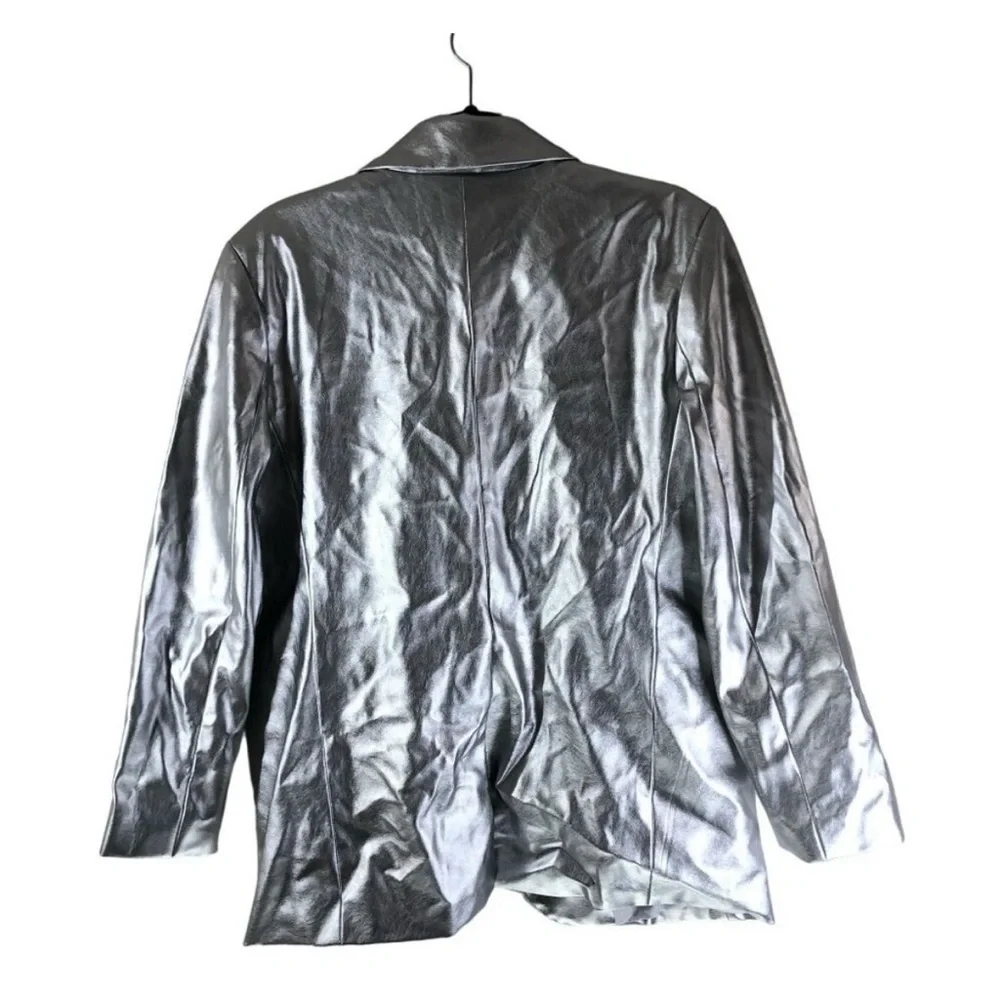 A New Day Silver Metallic Womens Blazer Jacket Faux Leather XL - Picture 4 of 7